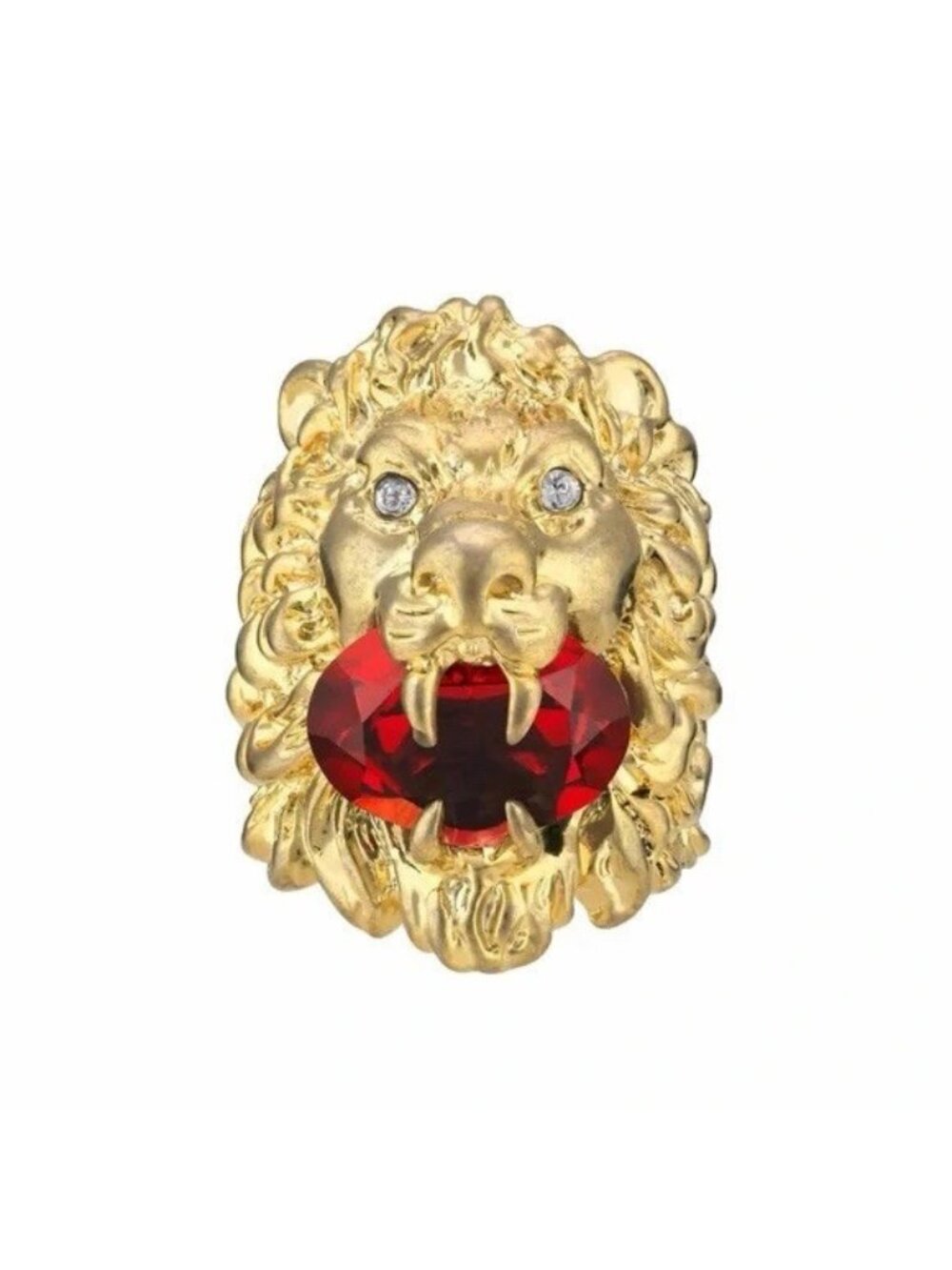 NEW Authentic Gucci Lion Head Motif Gemstone Ring In Gold & Red Sz S 6.5 US